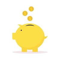 Yellow piggy bank with dollar coin icon put into piggy bank Simple and modern design use for website illustration vector isolated on white background