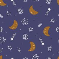 Seamless space and stars pattern for kids. hand drawn star background in cartoon style use for print, wallpaper, decoration, fabric, textile Vector Illustration