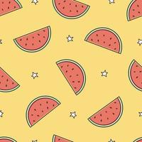 Seamless vector pattern Small pieces of watermelon placed on a yellow background, cartoon pattern used for print, wallpaper, tablecloths, textiles