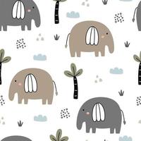 seamless baby elephant pattern cute cartoon animal background hand drawn childrens style used for fabric textile print wallpaper nursery decoration vector illustration