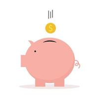 Pink piggy bank icon and dollar coin icon put into piggy bank used for illustration of investment idea websites. vector isolated on a white background