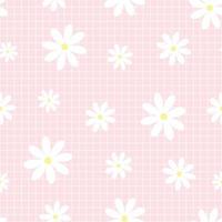 Plaid pattern with flowers pink and white seamless vector pattern. Designs for prints, wallpaper, textiles, tablecloths, checkered backgrounds.