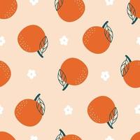 Orange Fruit Pattern Vector seamless texture. Hand drawn design in cartoon style. Use for prints, wallpapers, decorations, textiles, vector illustrations