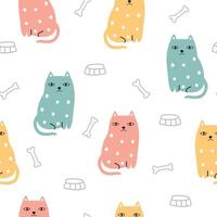 Colorful cats seamless pattern. Animal cartoon character background Design use For Print Backgrounds gift wrapping, baby clothes, textiles, vector illustration