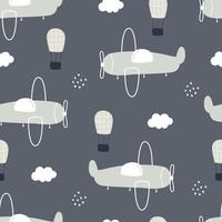 Plane with sky seamless pattern cute cartoon background for kids Designs used for printing, wallpaper, decoration. vector illustration