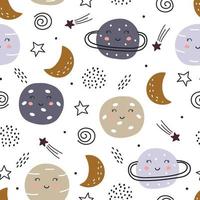 Space background for kids planet seamless pattern design in cartoon style Used for prints, wallpaper, decorations, textiles, vector illustrations.