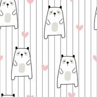 Cartoon animal background for kids Seamless pattern with white bear and stripes. Kids style hand drawn design. Use for fabric, textile, wallpaper print, decoration, vector illustration.