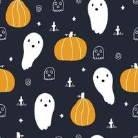 Seamless vector pattern for Halloween. Pumpkins and ghosts. Hand drawn design in children's style. Cute cartoon pattern for Halloween.