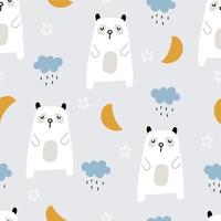 Cartoon animal background for kids seamless pattern with white bear and moon Kids style hand drawn design. Use for fabric, textile, wallpaper print, decoration, vector illustration.