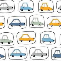 Car on white background seamless pattern for children hand drawn in cartoon style designs used for textiles, clothing styles, fashion, wallpaper Vector Illustration