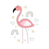 Flamingo on white background flat icon vector illustration space shuttle space travel for banners, website design