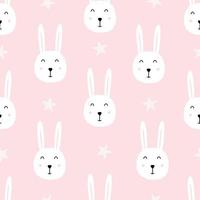 Rabbit Face Cartoon Animal Background Seamless Pattern. Cute design hand drawn in children's style. Use for prints, backgrounds, gift wrapping, baby clothes, textiles, vector images.