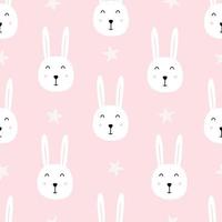 Rabbit Face Cartoon Animal Background Seamless Pattern. Cute design hand drawn in children's style. Use for prints, backgrounds, gift wrapping, baby clothes, textiles, vector images.