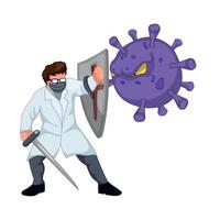 Doctor with mask fighting covid-19 coronavirus vector