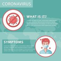 Covid-19 virus infographic with virus icons and person with mask vector