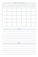 monthly personal planner diary template in classic strict style. Monthly calendar individual schedule minimalism restrained design for business notebook. Week starts on sunday vector
