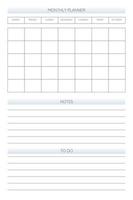 monthly personal planner diary template in classic strict style. Monthly calendar individual schedule minimalism restrained design for business notebook. Week starts on sunday vector