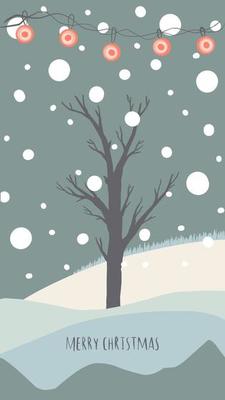 christmas greeting card cute hand drawn style and trendy matching pastel colors. christmas tree and snowman with gift box on snowdrift with garland and snow flakes