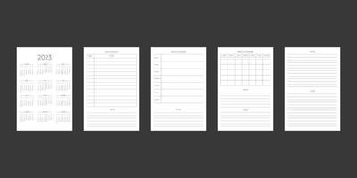 2023 calendar and daily weekly monthly personal planner diary template. Monthly calendar individual schedule minimalism restrained design for business notebook. Week starts on sunday vector