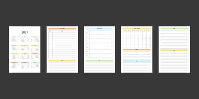 Calendario 2024 y plantilla de diario planificador mensual semanal diario en estilo estricto clásico. Calendario Mensual Calendario Individual Minimalismo Diseño Restringido Para Cuaderno De Negocios. la semana comienza el domingo vector