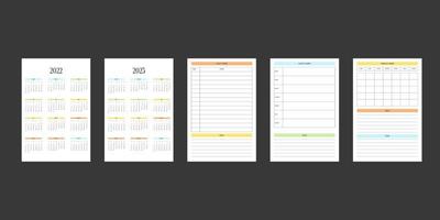 Calendario 2022 2023 y plantilla de diario de planificador personal mensual semanal diario en estilo estricto clásico. calendario mensual diseño minimalista de horario individual para cuaderno de negocios. la semana comienza el domingo vector