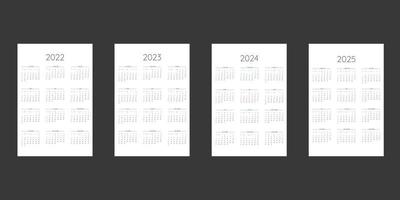 2022 2023 2024 2025 calendar template in classic strict style. Monthly calendar individual schedule minimalism restrained design for business notebook. Week starts on sunday vector