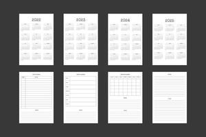 2022 2023 2024 2025 calendar template in classic strict style with type written font. Monthly calendar individual schedule minimalism restrained design vector