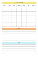 monthly personal planner diary template in classic strict style with multicolor elements. Monthly calendar individual schedule minimalism restrained design for business notebook. Week starts on sunday vector