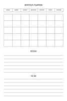 monthly personal planner diary template with type written font. Monthly calendar individual schedule minimalism restrained design for business notebook. Week starts on sunday vector