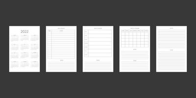 Calendario 2022 y plantilla de diario planificador mensual semanal diario en estilo estricto clásico. Calendario Mensual Calendario Individual Minimalismo Diseño Restringido Para Cuaderno De Negocios. la semana comienza el domingo vector