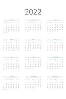 Plantilla de calendario 2022 en estilo estricto clásico. Calendario Mensual Calendario Individual Minimalismo Diseño Restringido Para Cuaderno De Negocios. la semana comienza el domingo vector