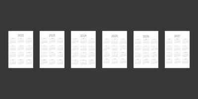 2022 2023 2024 2025 2026 2027 calendar template in classic strict style. Monthly calendar individual schedule minimalism restrained design for business notebook. Week starts on sunday vector