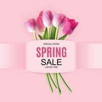 Spring Sale Cute Background with Colorful Flower Elements. Vector Illustration