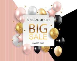 Sale banner with floating balloons. Vector illustration