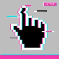 Ilustración de vector de diseño de estilo plano de signo de icono de cursor de mano de ratón de píxel negro