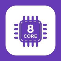 CPU icon on white, 8 core processor vector