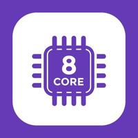 CPU icon on white, 8 core processor vector