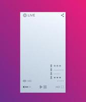 LIVE streaming video player interface, mobile app vector ui