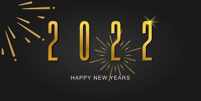 Happy new 2022 year. Elegant gold text with light. Vector holiday illustration with 2022 logo text design.