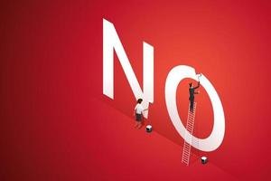 Woman writes no in white on red wall. vector