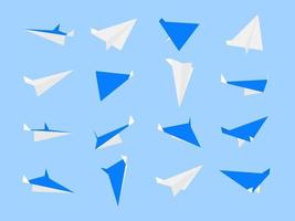 Colección de aviones de papel de origami con diferentes vistas y ángulos. vector