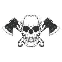 Vintage skull with crossed axe monochrome vector