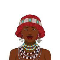 mujer africana, con, collar, y, sombrero vector