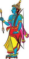 Lord Rama, the Hindu god. with a bow and arrow, and Sevikas or lady servants vector