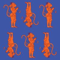Monkeyface god of power, lord Hanuman and his servants or Sevak as they are called. in Indian folk art Pinguli style. for textile printing, logo, wallpaper vector
