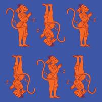 cara de mono dios del poder, señor hanuman y sus sirvientes o sevak como se les llama. en estilo pinguli de arte popular indio. para impresión textil, logo, papel pintado vector