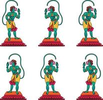Monkeyface god of power, lord Hanuman and his servants or Sevak as they are called. in Indian folk art Pinguli style. for textile printing, logo, wallpaper vector