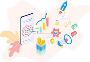 Landing page of SEO Search Engine Optimization modern flat design isometric template. Conceptual SEO analysis and optimization, SEO strategies and marketing concept vector illustration for web site.