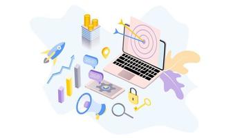 Landing page of SEO Search Engine Optimization modern flat design isometric template. Conceptual SEO analysis and optimization, SEO strategies and marketing concept vector illustration for web site.