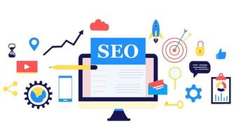 página de destino de la optimización de motores de búsqueda seo plantilla isométrica de diseño plano moderno. análisis y optimización de seo conceptual, estrategias de seo e ilustración de vector de concepto de marketing para sitio web.